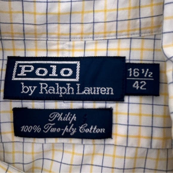 Polo Ralph Lauren Shirt Mens 16.5/42 Yellow Button Up French Cuff Preppy *FLAW - Picture 5 of 10